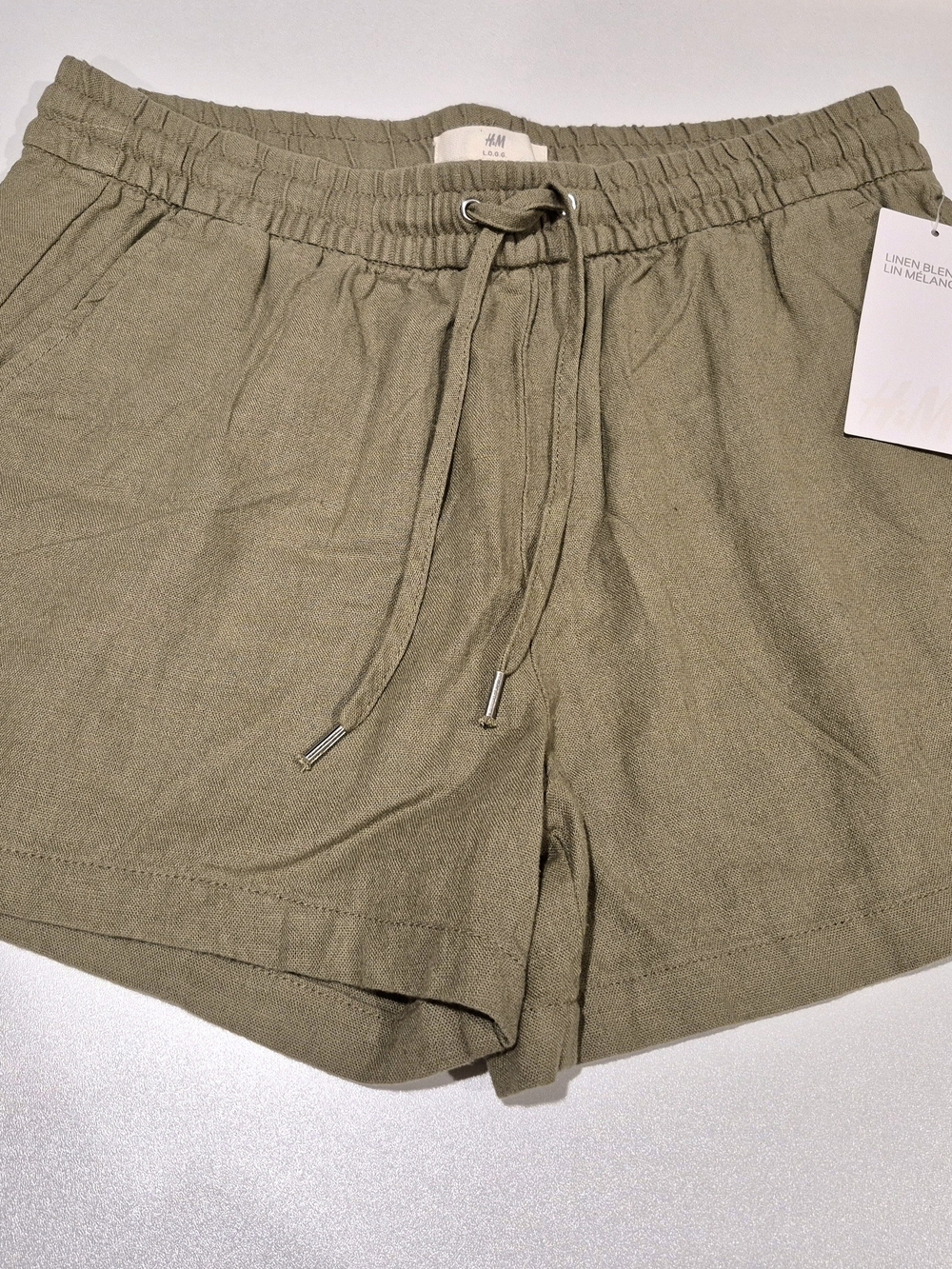 H&M Olive Drawstring Linen-Blend Shorts